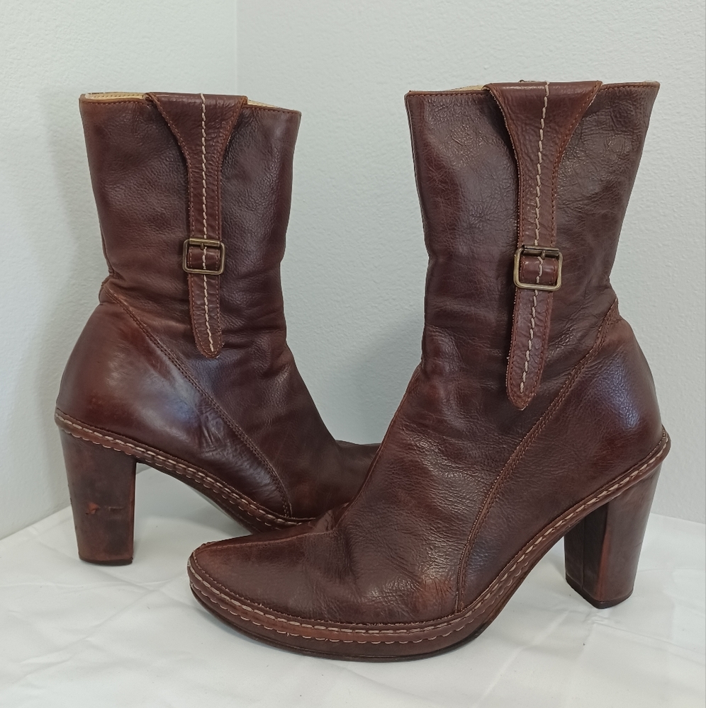 Alberto Fermani chunky heel boots Brown leather zip-up  made in Italy size39 - Picture 6 of 15